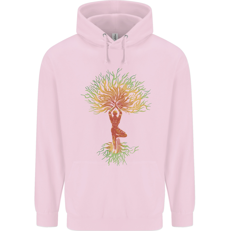 Yoga Tree Man Meditation Mens 80% Cotton Hoodie Light Pink