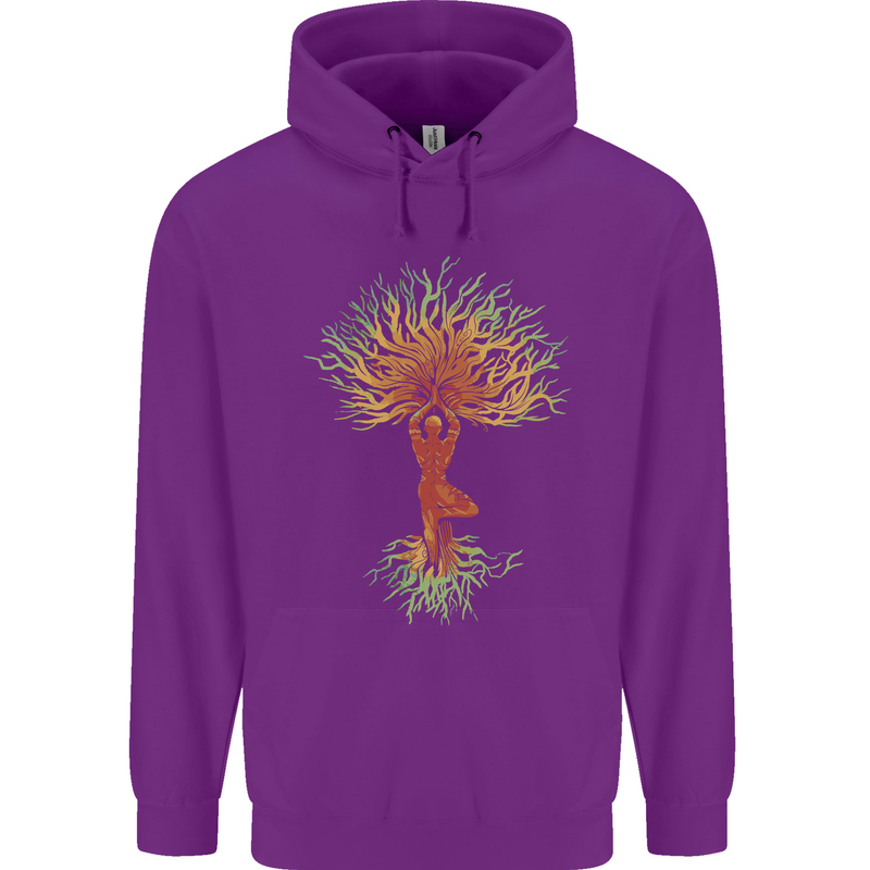 Yoga Tree Man Meditation Mens 80% Cotton Hoodie Purple