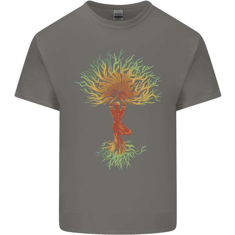 Yoga Tree Man Meditation Mens Cotton T-Shirt Tee Top Charcoal