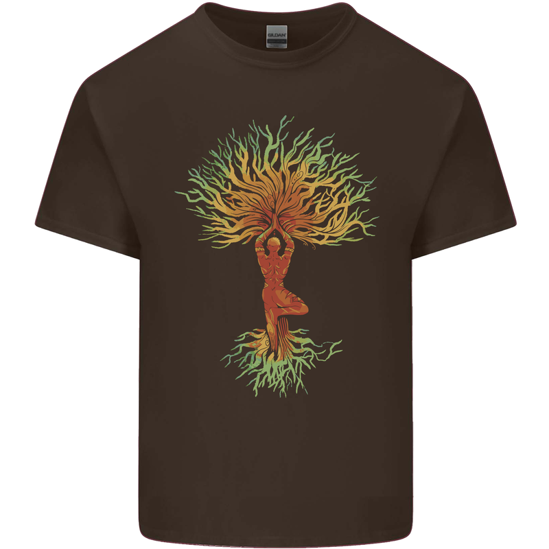 Yoga Tree Man Meditation Mens Cotton T-Shirt Tee Top Dark Chocolate