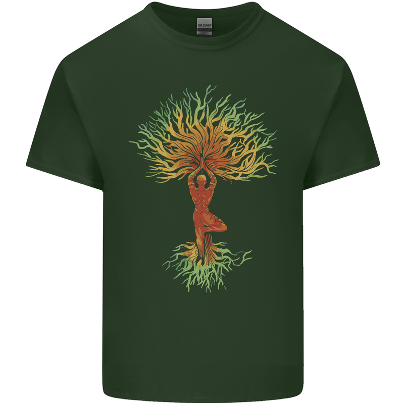 Yoga Tree Man Meditation Mens Cotton T-Shirt Tee Top Forest Green