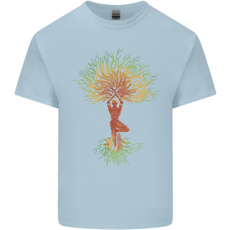 Yoga Tree Man Meditation Mens Cotton T-Shirt Tee Top Light Blue