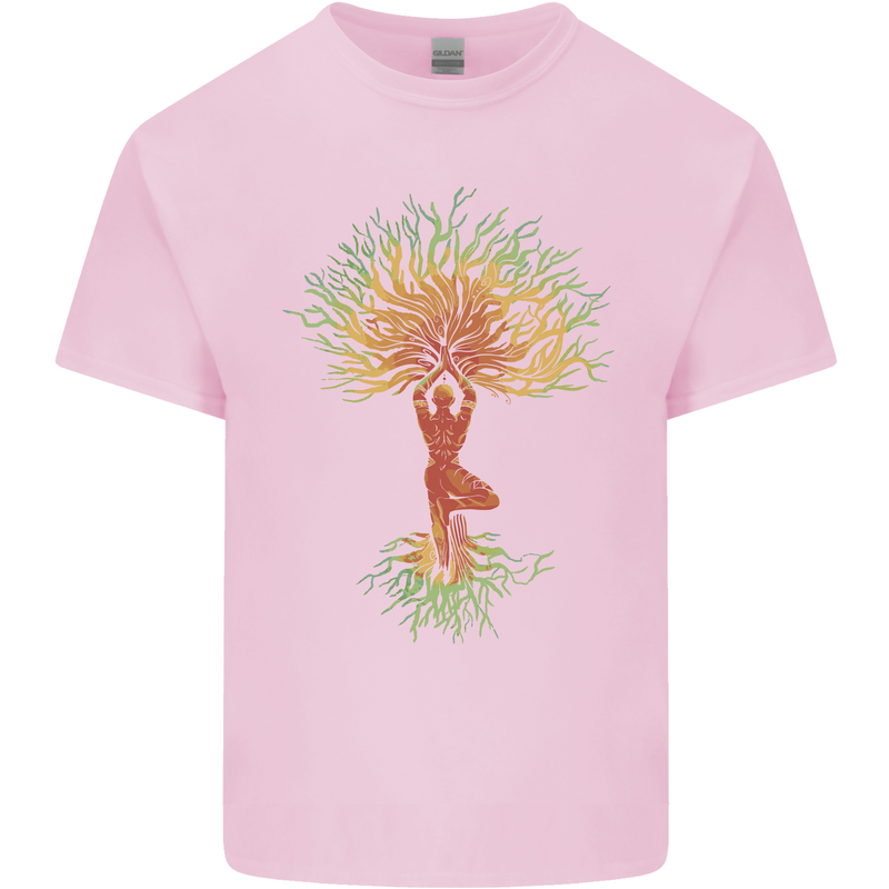 Yoga Tree Man Meditation Mens Cotton T-Shirt Tee Top Light Pink