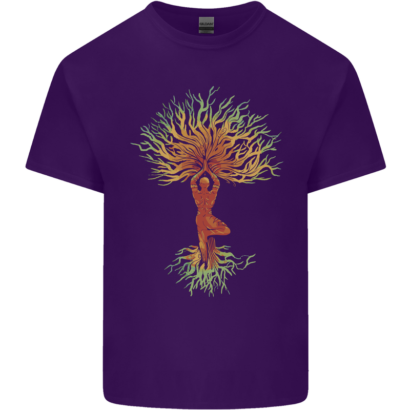 Yoga Tree Man Meditation Mens Cotton T-Shirt Tee Top Purple