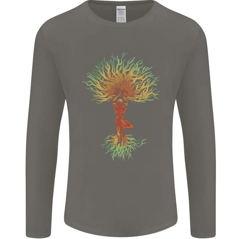 Yoga Tree Man Meditation Mens Long Sleeve T-Shirt Charcoal