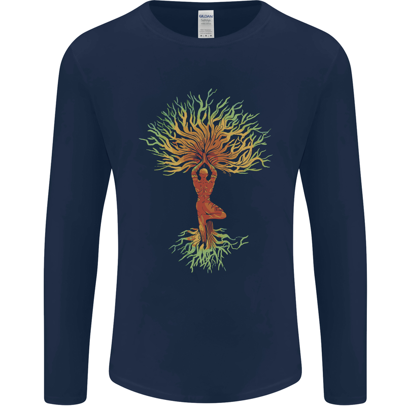 Yoga Tree Man Meditation Mens Long Sleeve T-Shirt Navy Blue