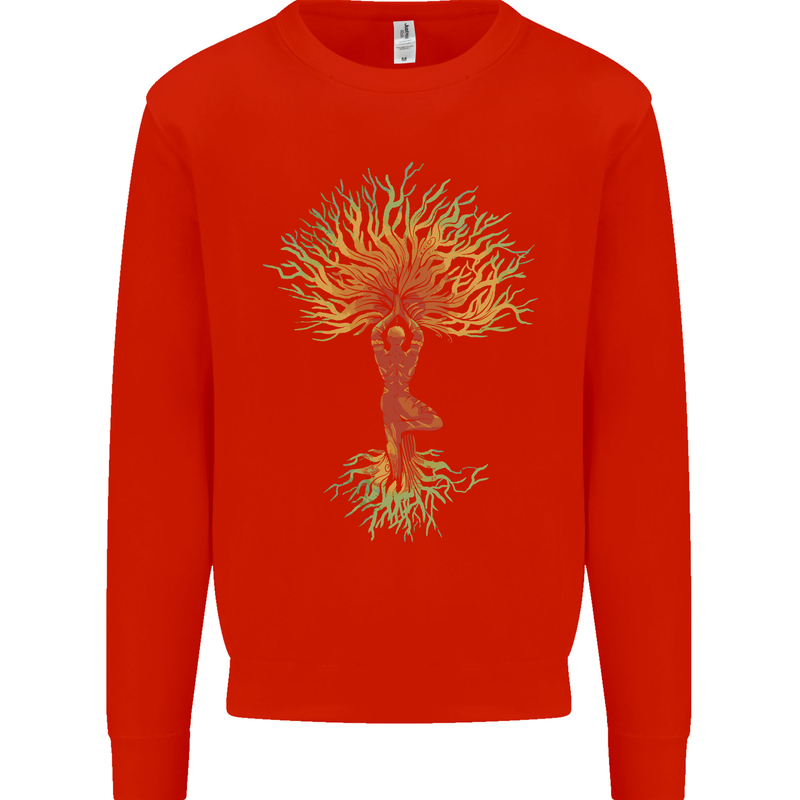 Yoga Tree Man Meditation Mens Sweatshirt Jumper Bright Red