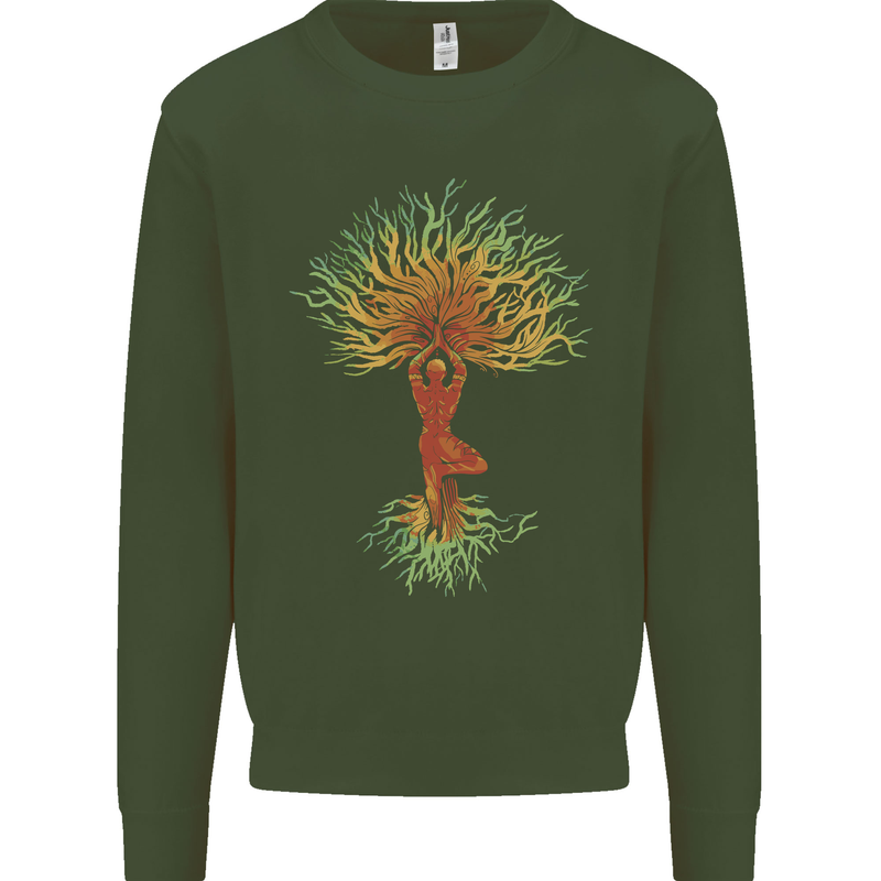 Yoga Tree Man Meditation Mens Sweatshirt Jumper Forest Green