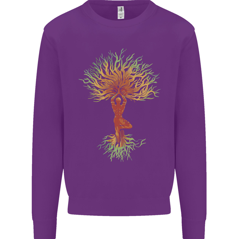 Yoga Tree Man Meditation Mens Sweatshirt Jumper Purple