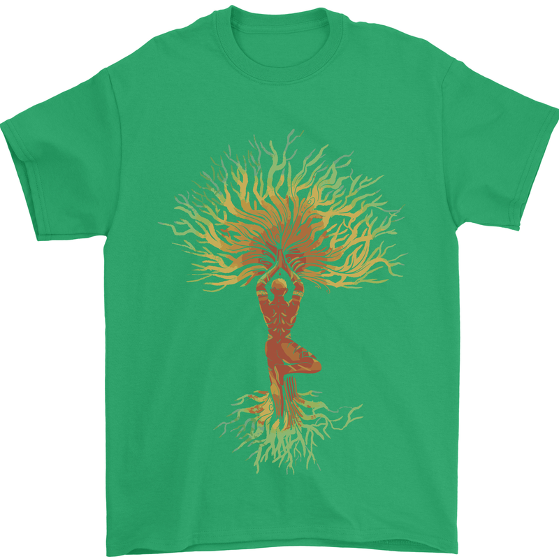 Yoga Tree Man Meditation Mens T-Shirt 100% Cotton Irish Green