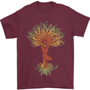 Yoga Tree Man Meditation Mens T-Shirt 100% Cotton Maroon