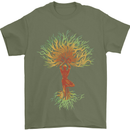 Yoga Tree Man Meditation Mens T-Shirt 100% Cotton Military Green