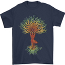 Yoga Tree Man Meditation Mens T-Shirt 100% Cotton Navy Blue