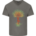 Yoga Tree Man Meditation Mens V-Neck Cotton T-Shirt Charcoal