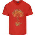 Yoga Tree Man Meditation Mens V-Neck Cotton T-Shirt Red