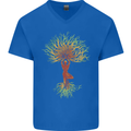 Yoga Tree Man Meditation Mens V-Neck Cotton T-Shirt Royal Blue