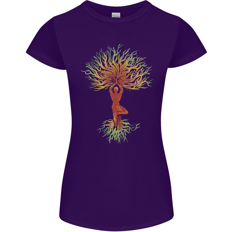 Yoga Tree Man Meditation Womens Petite Cut T-Shirt Purple