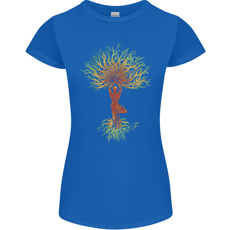 Yoga Tree Man Meditation Womens Petite Cut T-Shirt Royal Blue