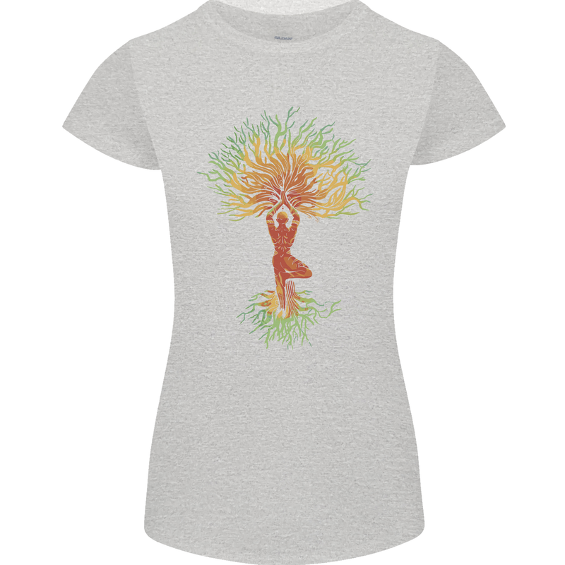 Yoga Tree Man Meditation Womens Petite Cut T-Shirt Sports Grey
