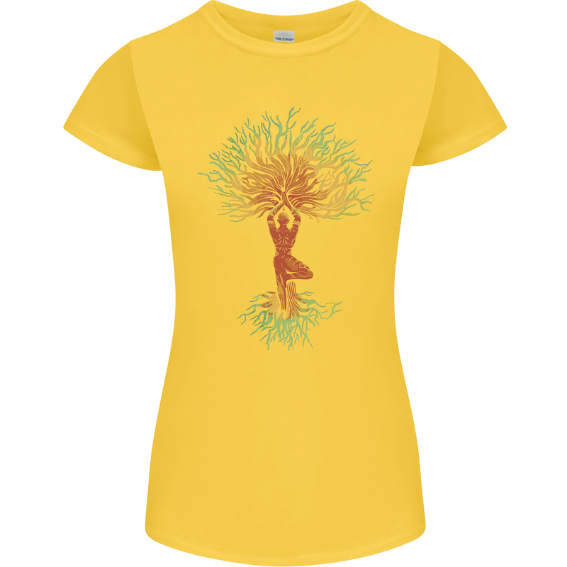 Yoga Tree Man Meditation Womens Petite Cut T-Shirt Yellow