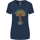 Yoga Tree Man Meditation Womens Wider Cut T-Shirt Navy Blue