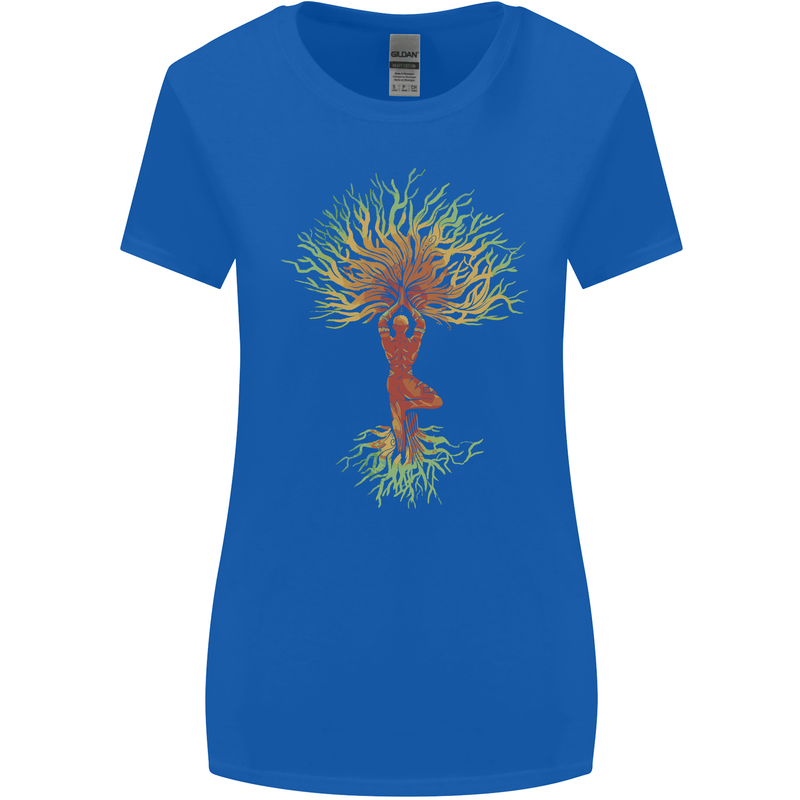 Yoga Tree Man Meditation Womens Wider Cut T-Shirt Royal Blue