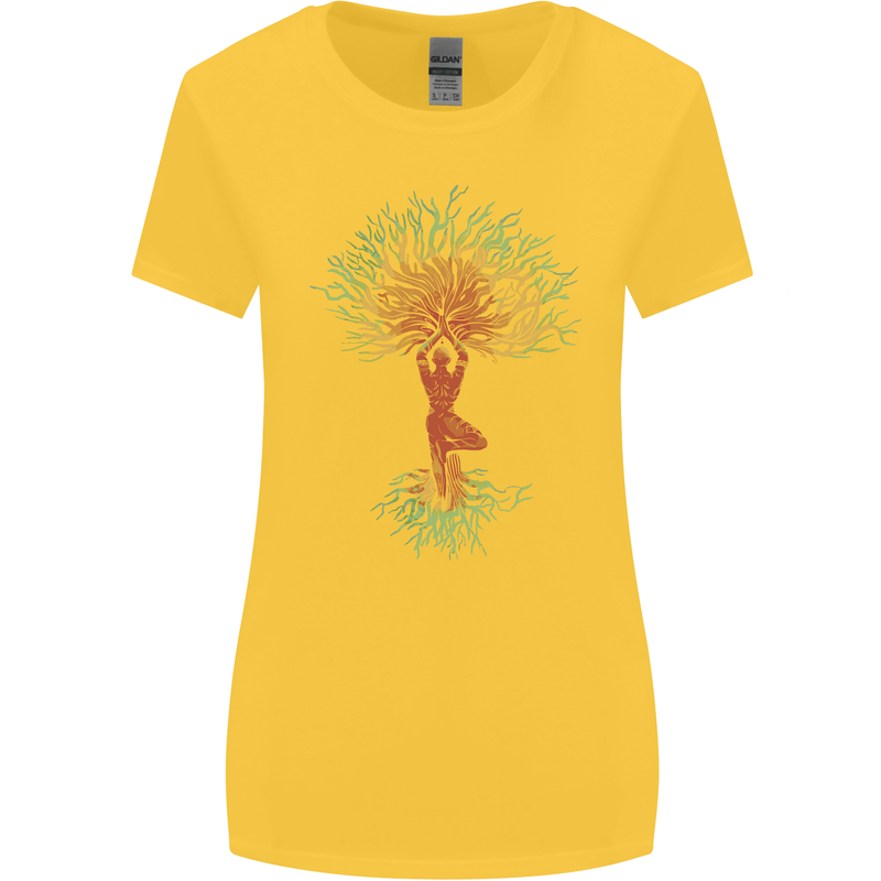 Yoga Tree Man Meditation Womens Wider Cut T-Shirt Yellow