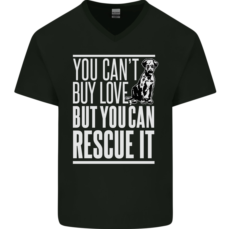 You Can't Buy Love Funny Resue Dog Puppy Mens V-Neck Cotton T-Shirt Black