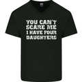 You Can't Scare Four Daughters Father's Day Mens V-Neck Cotton T-Shirt Black