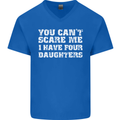 You Can't Scare Four Daughters Father's Day Mens V-Neck Cotton T-Shirt Royal Blue