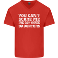 You Can't Scare Me 3 Daughters Father's Day Mens V-Neck Cotton T-Shirt Red