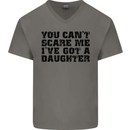 You Can't Scare Me a Daughter Father's Day Mens V-Neck Cotton T-Shirt Charcoal