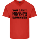 You Can't Scare Me a Daughter Father's Day Mens V-Neck Cotton T-Shirt Red