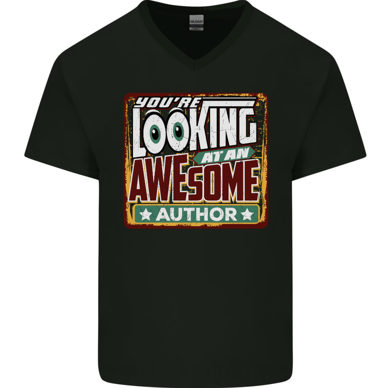 You're Looking at an Awesome Author Mens V-Neck Cotton T-Shirt Black