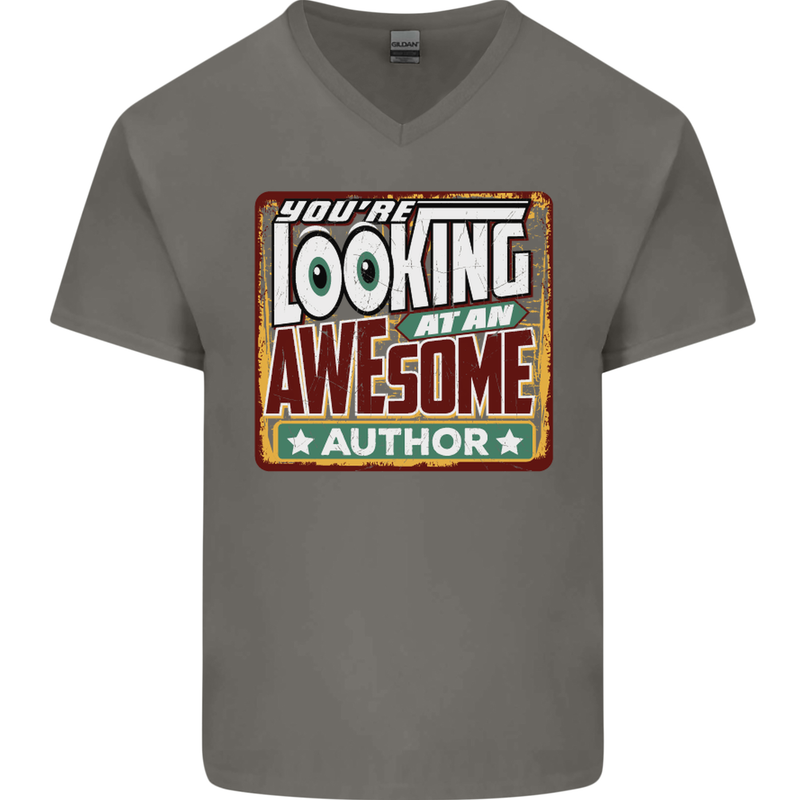 You're Looking at an Awesome Author Mens V-Neck Cotton T-Shirt Charcoal