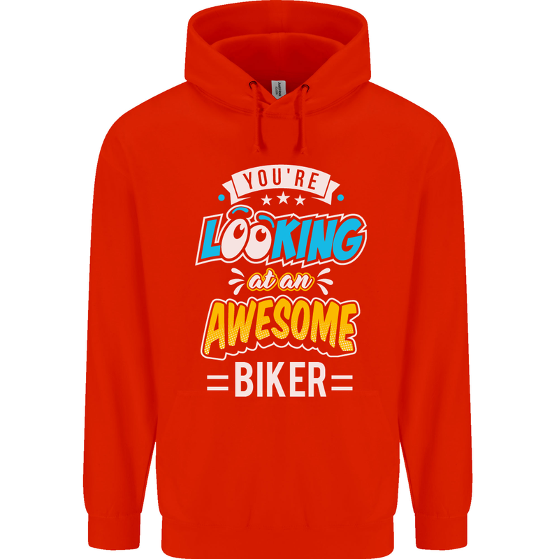 You're Looking at an Awesome Biker Mens 80% Cotton Hoodie Bright Red