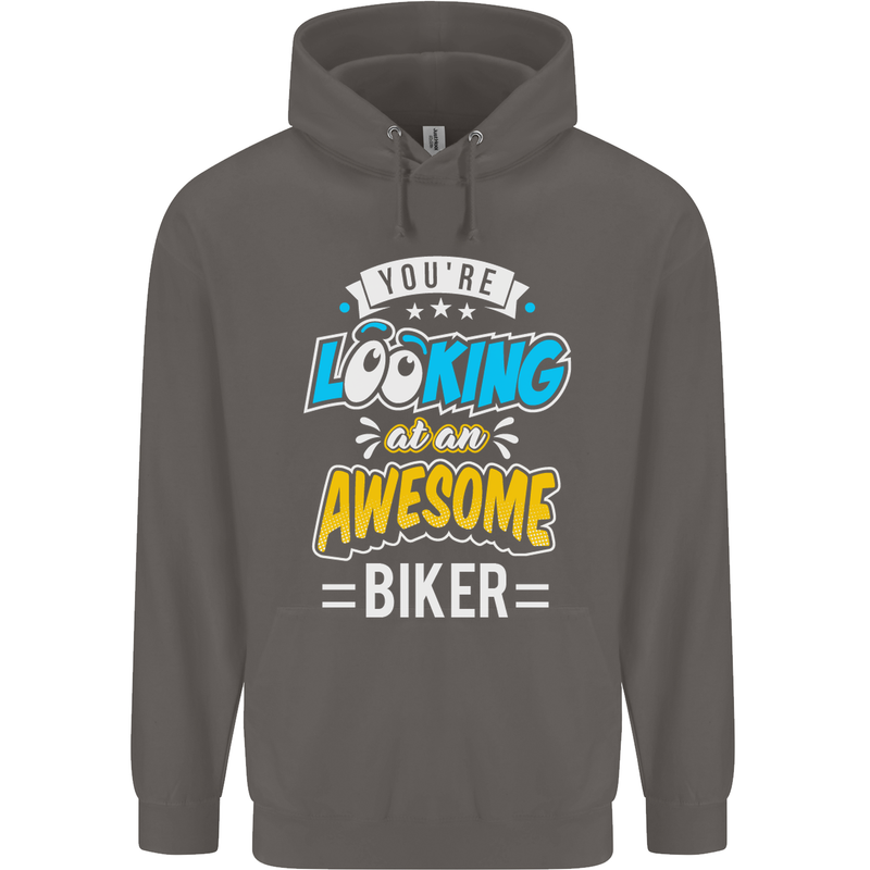 You're Looking at an Awesome Biker Mens 80% Cotton Hoodie Charcoal