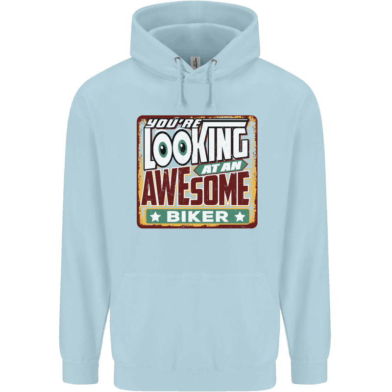 You're Looking at an Awesome Biker Mens 80% Cotton Hoodie Light Blue