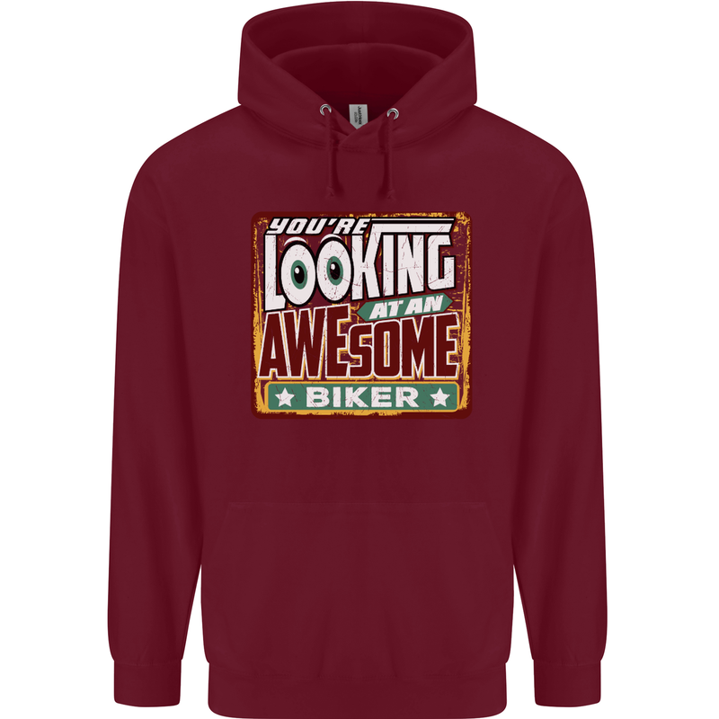 You're Looking at an Awesome Biker Mens 80% Cotton Hoodie Maroon