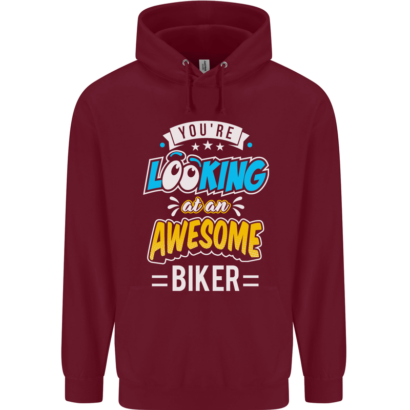 You're Looking at an Awesome Biker Mens 80% Cotton Hoodie Maroon