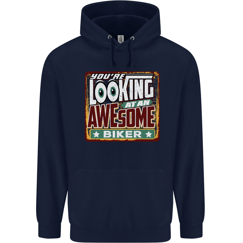 You're Looking at an Awesome Biker Mens 80% Cotton Hoodie Navy Blue