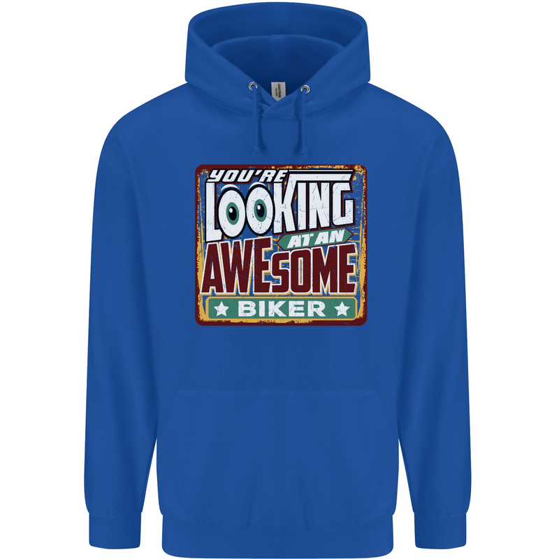 You're Looking at an Awesome Biker Mens 80% Cotton Hoodie Royal Blue