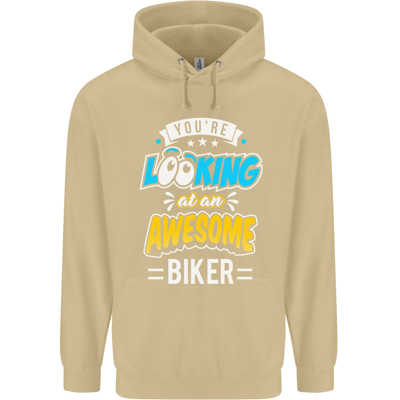 You're Looking at an Awesome Biker Mens 80% Cotton Hoodie Sand