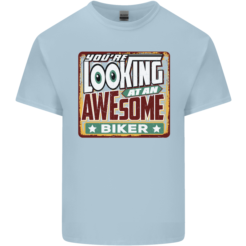 You're Looking at an Awesome Biker Mens Cotton T-Shirt Tee Top Light Blue
