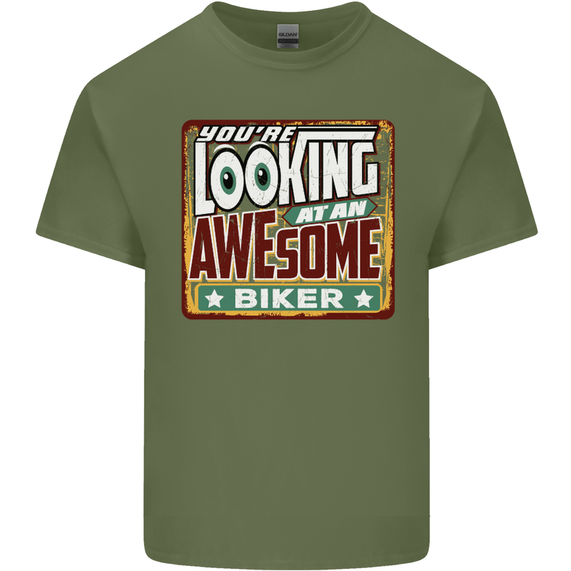 You're Looking at an Awesome Biker Mens Cotton T-Shirt Tee Top Military Green