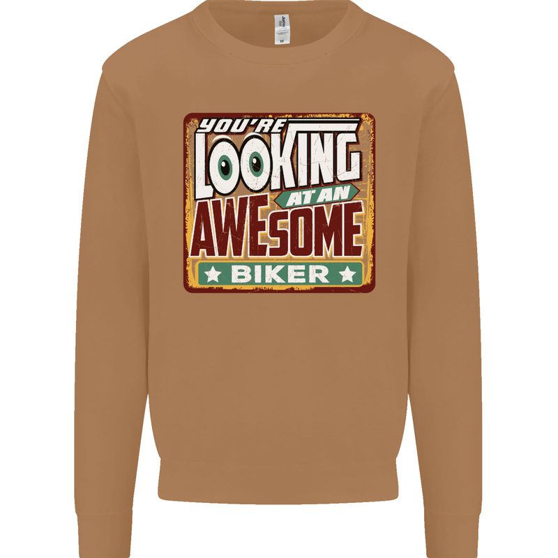 You're Looking at an Awesome Biker Mens Sweatshirt Jumper Caramel Latte