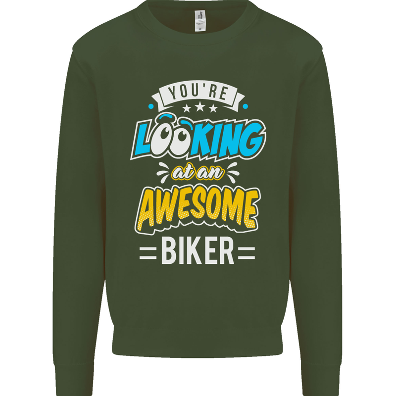 You're Looking at an Awesome Biker Mens Sweatshirt Jumper Forest Green
