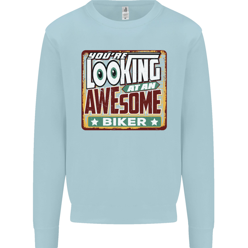 You're Looking at an Awesome Biker Mens Sweatshirt Jumper Light Blue