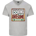 You're Looking at an Awesome Boss Mens V-Neck Cotton T-Shirt Sports Grey