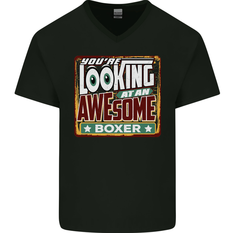 You're Looking at an Awesome Boxer Boxing Mens V-Neck Cotton T-Shirt Black